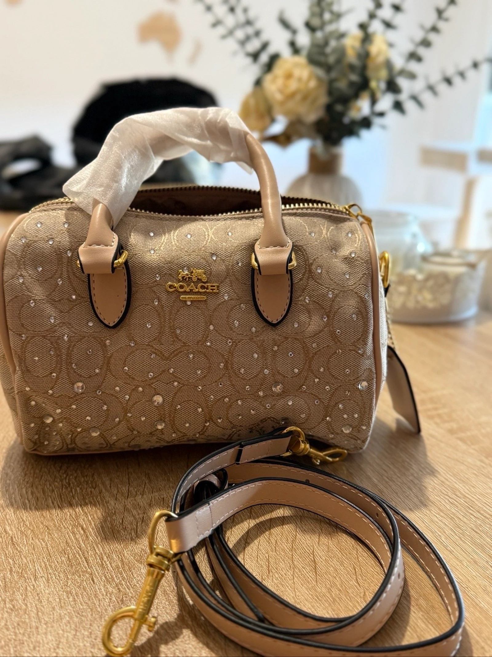 Coach Mini Rowan Bolso – Monograma Beige con Cristales – photo 5